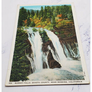 Burney Falls California Postcard Vintage Natural Autumn Waterfall Scenery